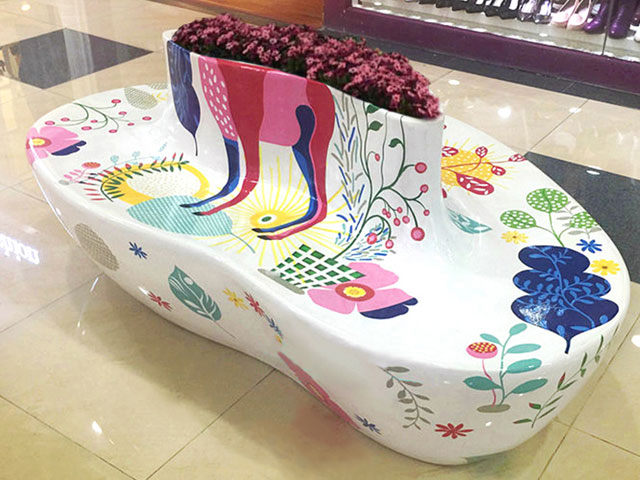 玻璃鋼商場(chǎng)帶靠背花盆座椅